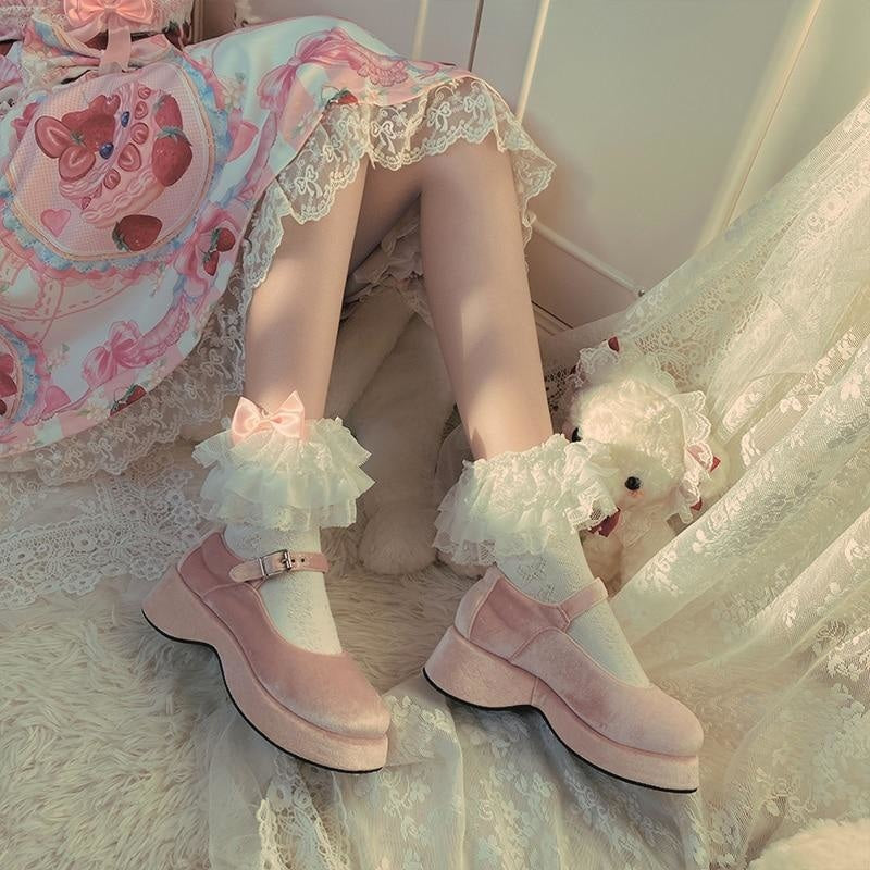 Fairy Ruffled Socks - ankle socks, cherries, cherry, cotton cute socks
