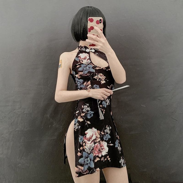 Floral Cheongsam Sexy Dress Flowers Oriental Chinese | DDLG Playground