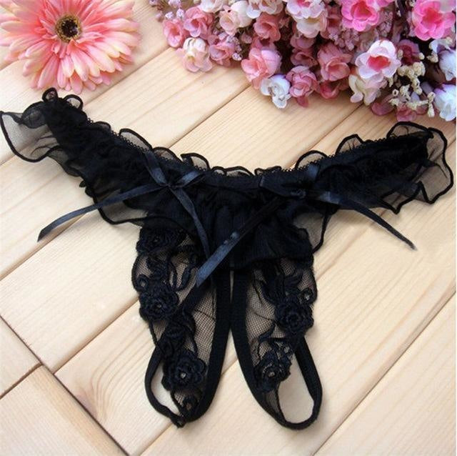 Black Crotchless Panties Kinky Lace Ruffled Underwear Undies BDSM Lingerie Fetish by DDLG Playground