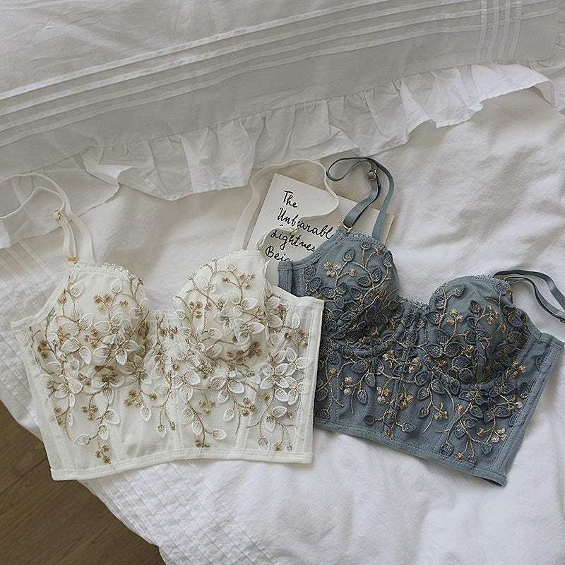Floral Embroidered Bustier - angelcore, bralette, bustier, bustiers, cami