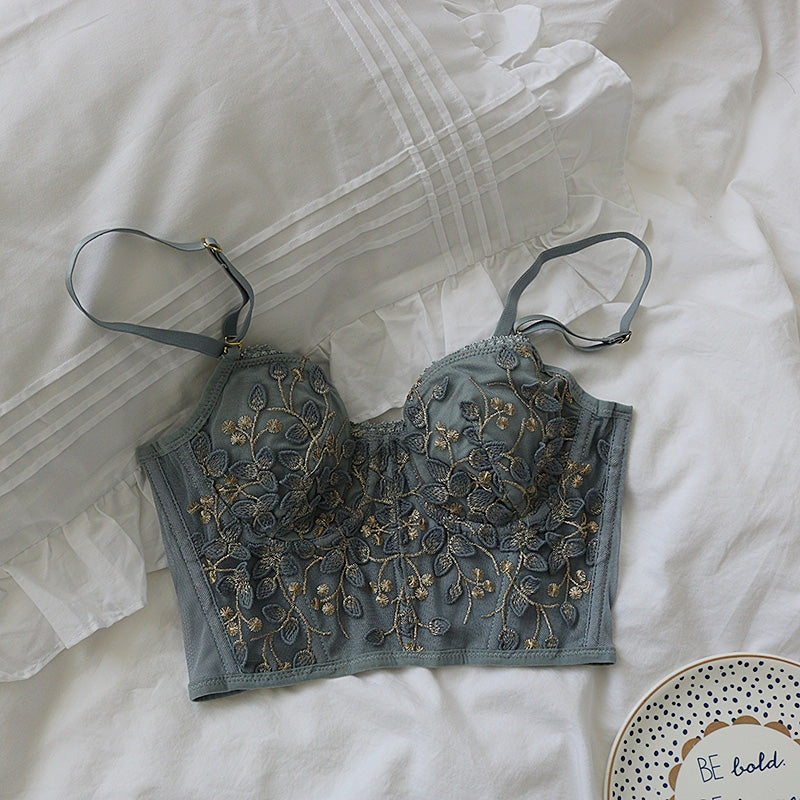Floral Embroidered Bustier - Blue / L - angelcore, bralette, bustier, bustiers, cami