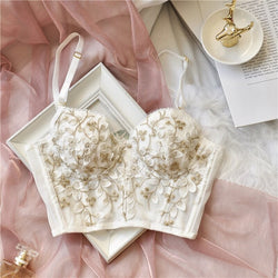 Floral Embroidered Bustier - White / S - angelcore, bralette, bustier, bustiers, cami