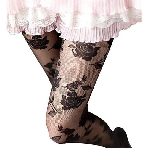 Daisy Street embroidered flower tights in black with lilac