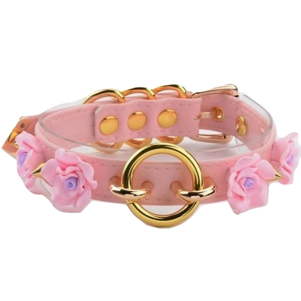 Floral O-ring Collar - Pink & Gold - choker
