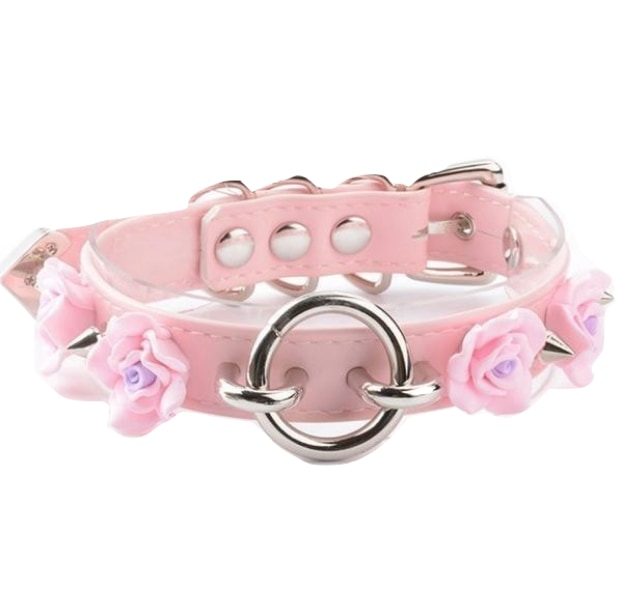 Floral O-ring Collar - Pink & Silver - choker