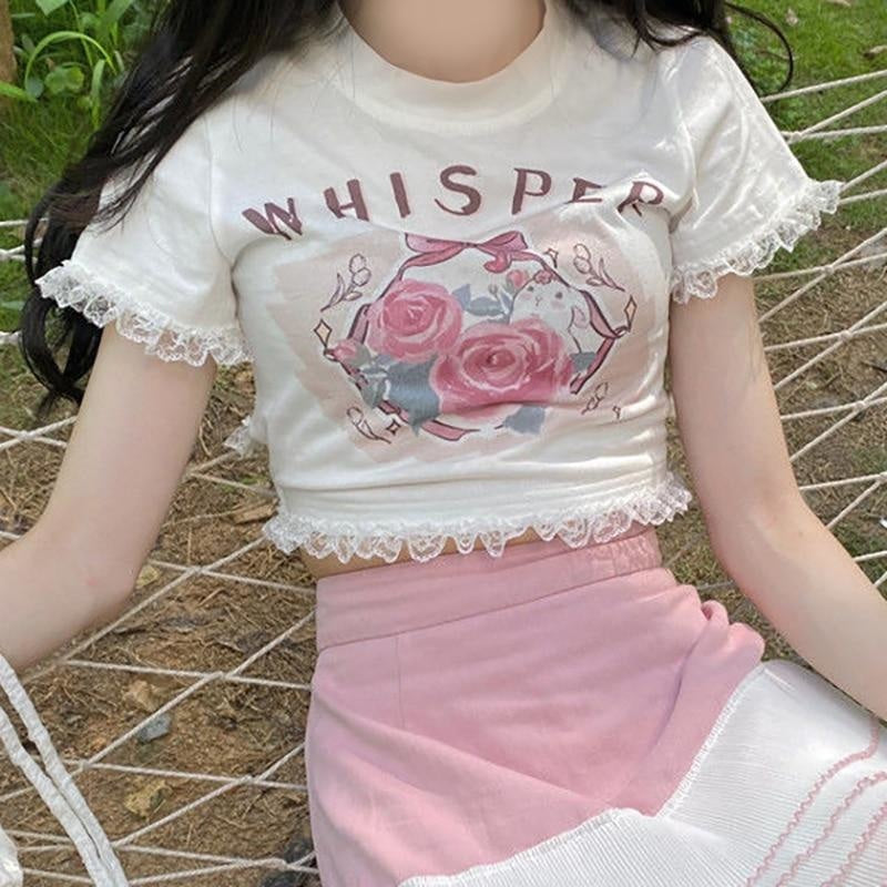 Floral Whisper Crop Top - baby girl, babydoll, babygirl, belly shirt, shirts