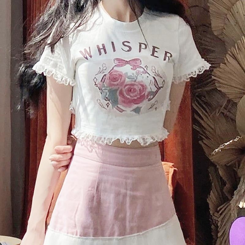 Floral Whisper Crop Top - M - baby girl, babydoll, babygirl, belly shirt, shirts