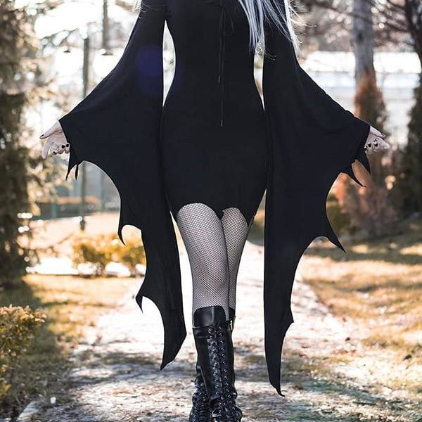 Giraf meditativ september Forest Witch Hooded Dress Wide Sleeve Bat Wing Halloween Gothic – DDLG  Playground