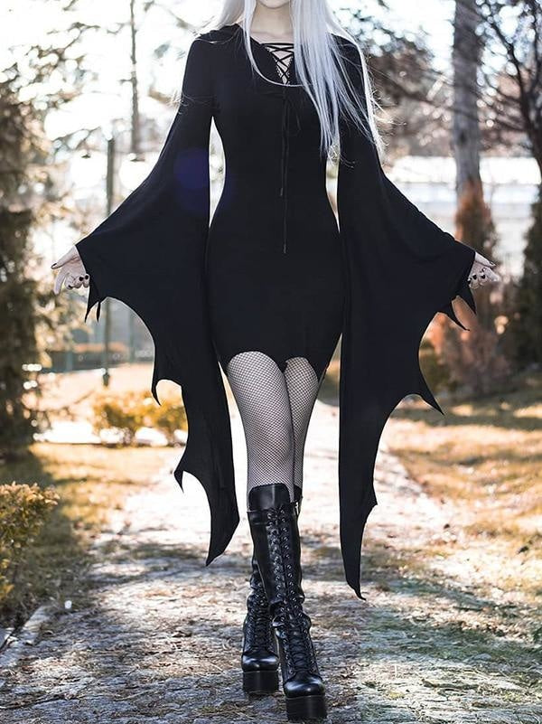 Forest Witch Hooded Dress - M - black dress, clothes, clothing, cosplay, costume