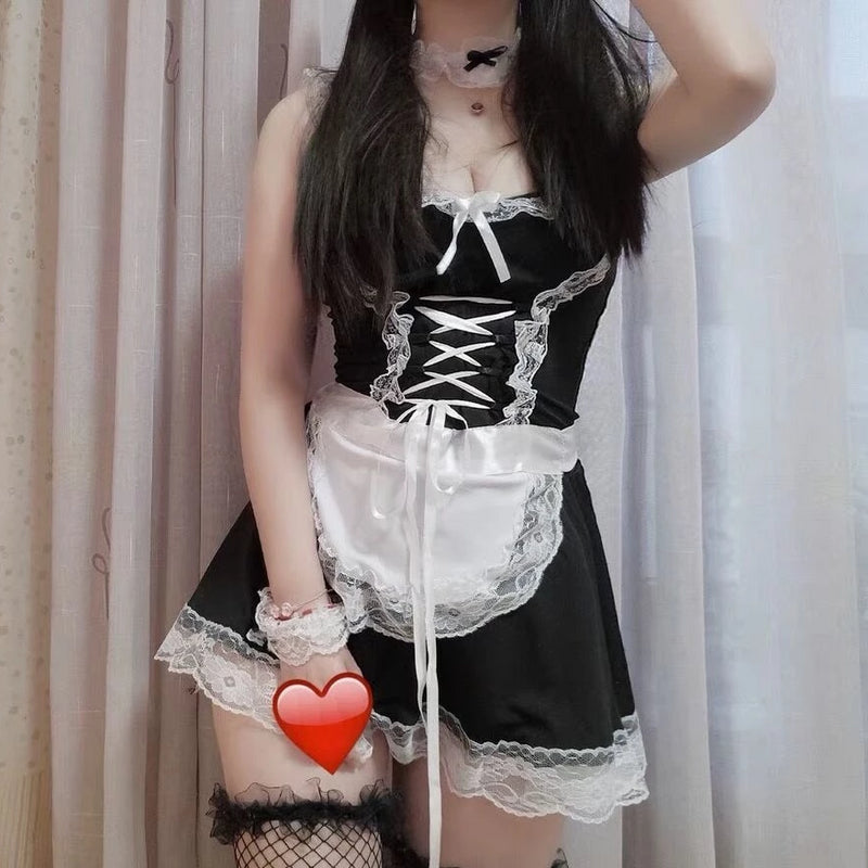 Sexy French Maid Roleplay Dress Lingerie Costume Cosplay Seductive Kinky Fetis
