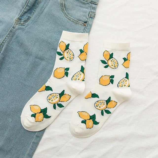 Fruity Sockies - Lemons - ankle socks, avocado, avocadoes, avocados, bananas