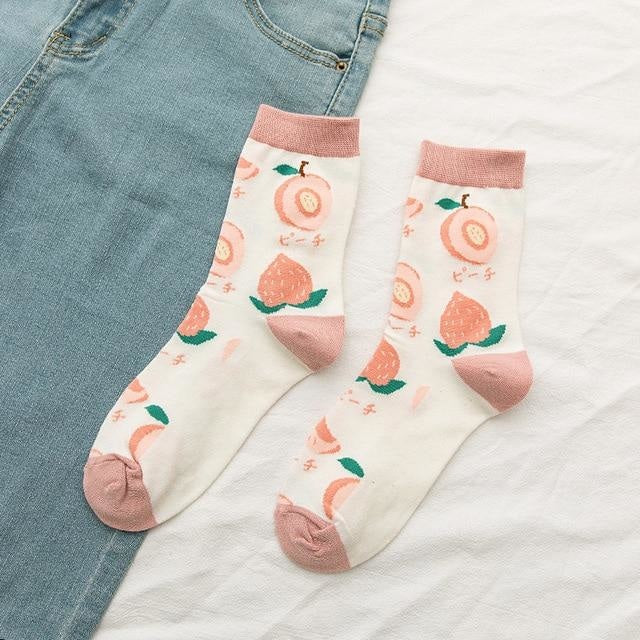 Fruity Sockies - Peach & Berry - ankle socks, avocado, avocadoes, avocados, bananas