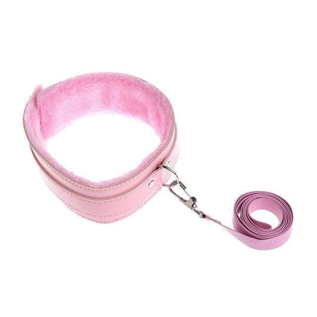 Pink Vegan Fur Lined Adult Leash Collar Petplay Puppy Play Fun Kinky Fetish Cute