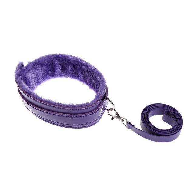 Purple Vegan Fur Lined Adult Leash Collar Petplay Puppy Play Fun Kinky Fetish Cute