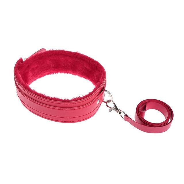 Red Vegan Fur Lined Adult Leash Collar Petplay Puppy Play Fun Kinky Fetish Cute