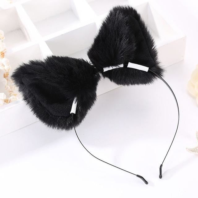 Kawaii Black Furry Fox Ear Headband Pet Play Little Pet Fetish Kinky Vegan Soft Fuzzy Ears