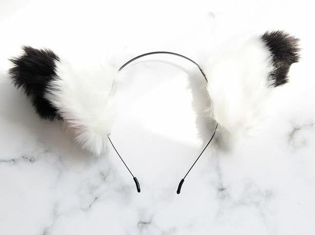 Furry Fox Ears - White w/ Black Tips - accessories