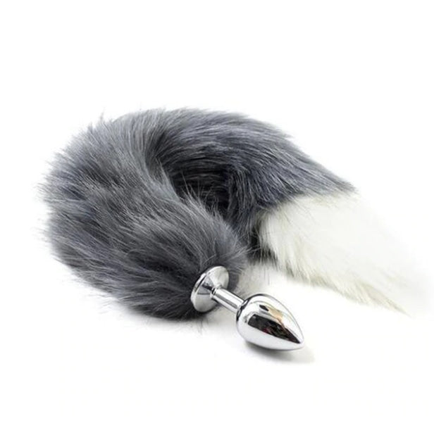 Furry Fox Tail (Many Colors) - Grey / White - Petplay
