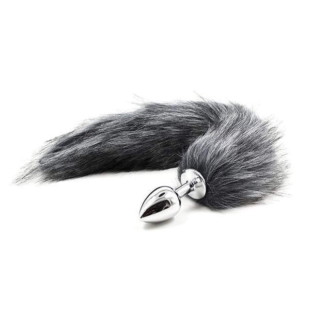 Furry Fox Tail (15 Color Choices!) - Grey - petplay