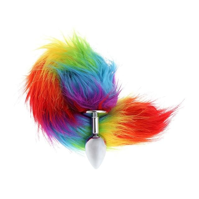Furry Fox Tail (15 Color Choices!) - Rainbow Scattered - petplay