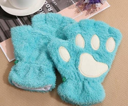 Furry Neko Mittens - bear paw, cat fingerless, fingerless gloves, fluffy