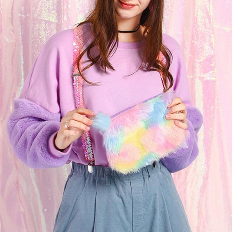 Soft Furry Pastel Purse Handbag Pom Pom Fairy Kei Kawaii Fashion by DDLG Playground