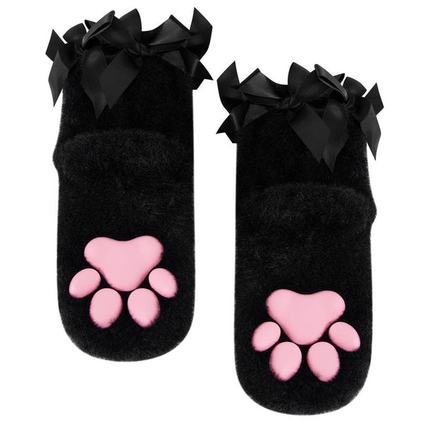 3D Furry Paw Pad Sockies - Black Socks - 3d paw pad, ankle socks, pad print, prints