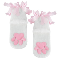3D Furry Paw Pad Sockies - White & Pink Socks - 3d paw pad, ankle socks, pad print, prints
