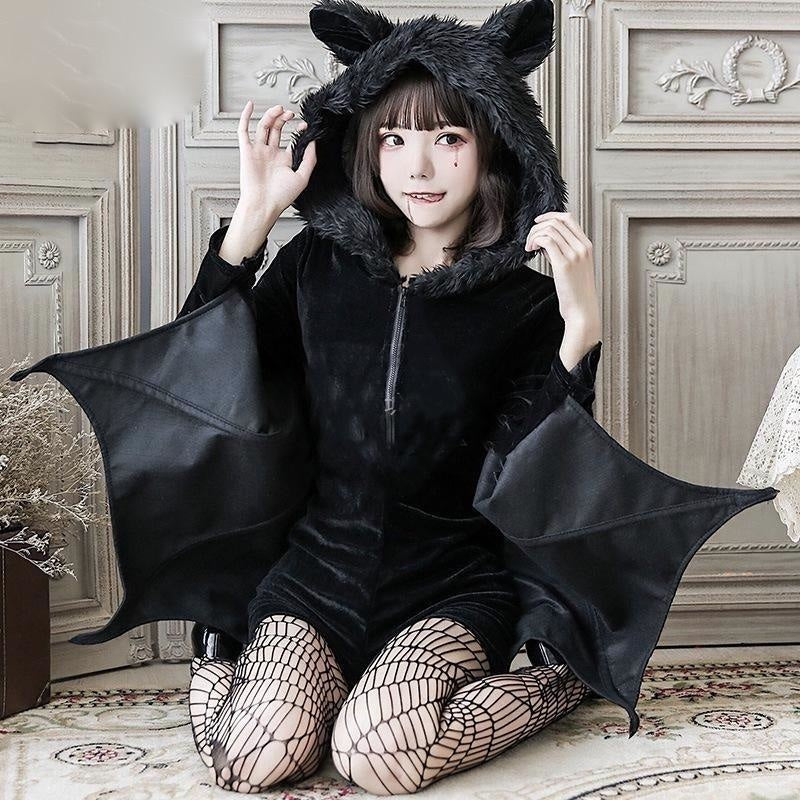 Fuzzy Black Bat Costume Set - bat ears, wing, bats, cosplay, cosplayer
