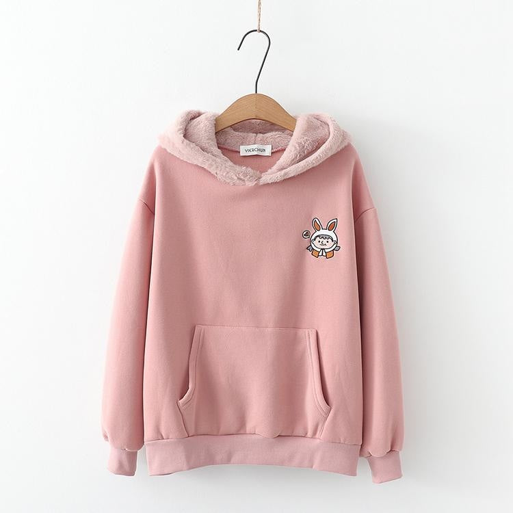 Fuzzy Bunny Ear Hoodie - sweater