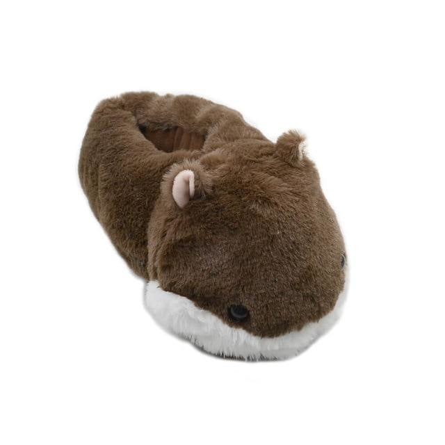 Fuzzy Bunny Slippers - Brown Hamster / 5 - Shoes