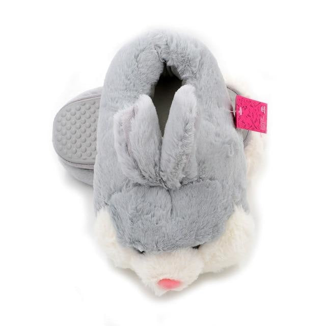 Fuzzy Bunny Slippers - Grey Bunny / 6 - Shoes
