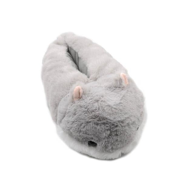 Fuzzy Bunny Slippers - Grey Hamster / 5 - Shoes