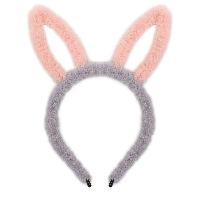 Fuzzy Ear Headbands - Grey/Pink Bunny Ears - hair accessory