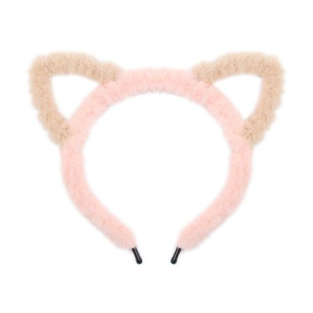 Fuzzy Ear Headbands - Pink/Brown Cat Ears - hair accessory