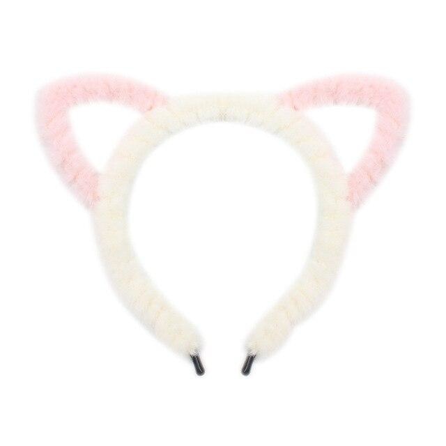 Fuzzy Ear Headbands - White/Pink Cat Ears - hair accessory