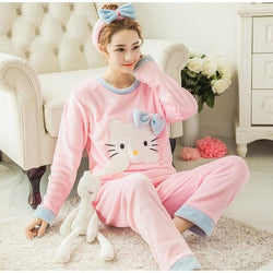 Fuzzy Flannel Pajama Sets - Pink Hello Kitty / XXL - pajamas