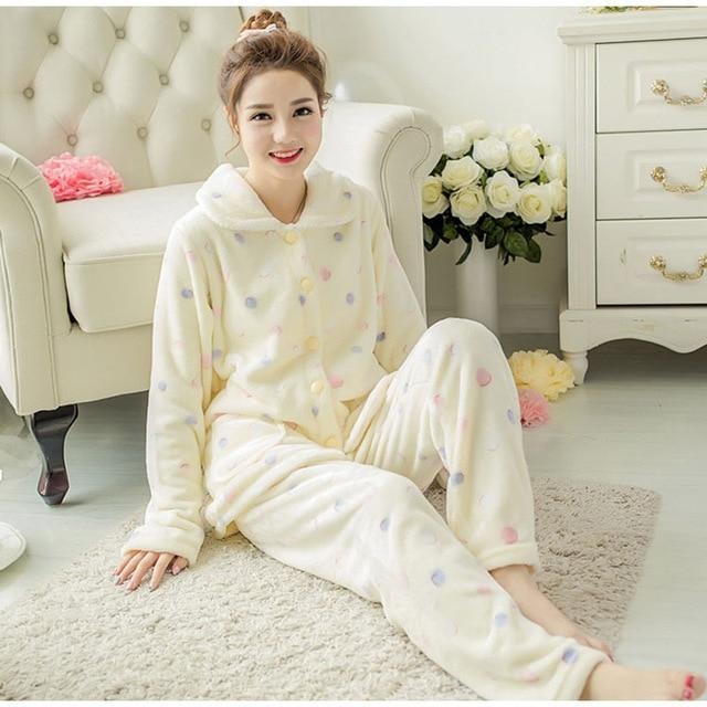 Fuzzy Flannel Pajama Sets - Yellow Polkadot / XXL - pajamas