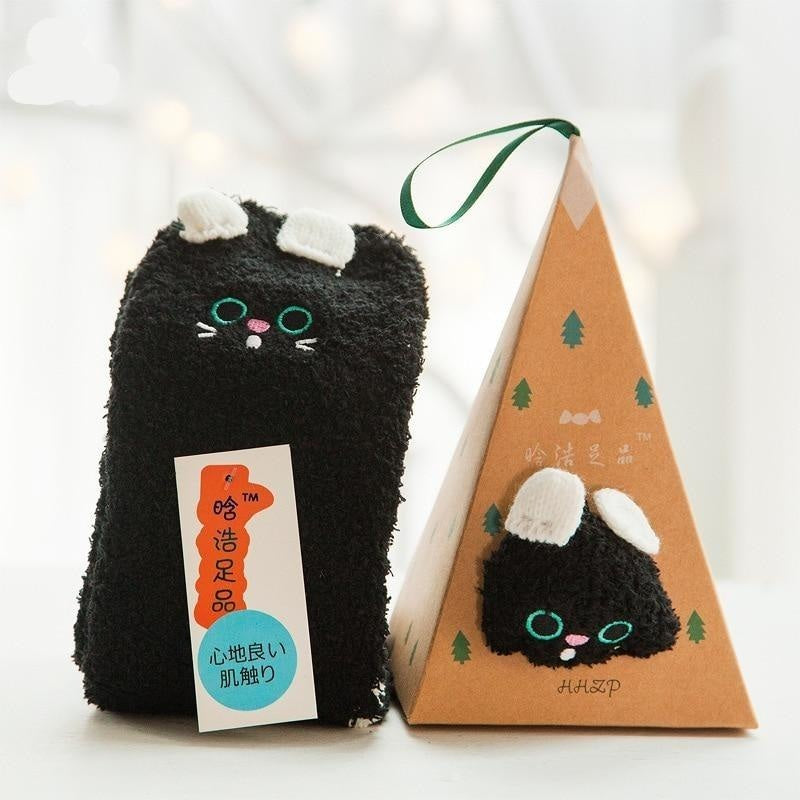 Fuzzy Holiday Animal Socks - Black Cat - abdl, adult babies, baby, baby diaper lover, age play