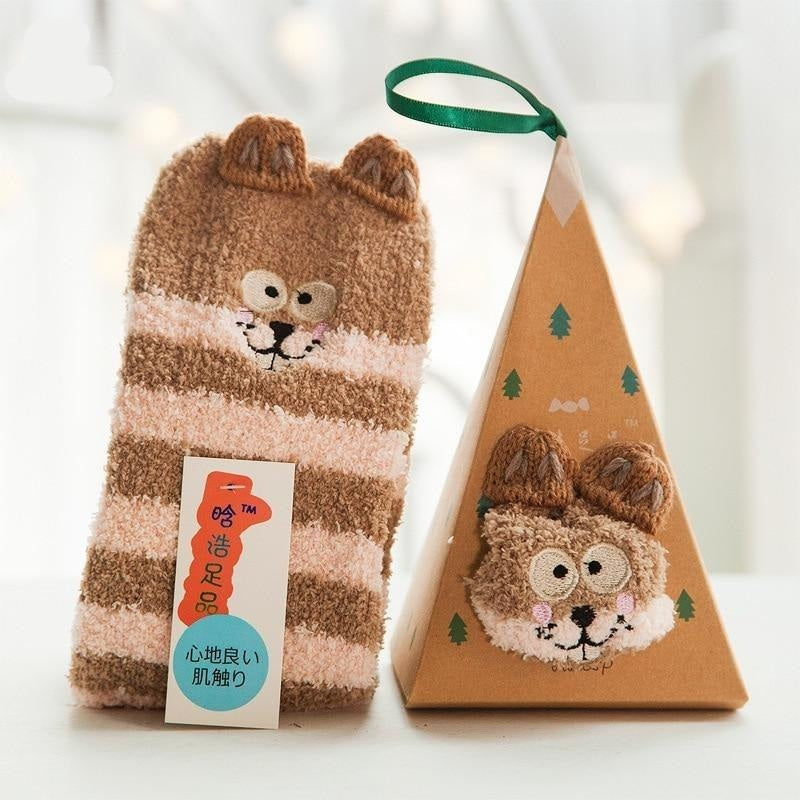 Fuzzy Holiday Animal Socks - Brown Bear - abdl, adult babies, baby, baby diaper lover, age play