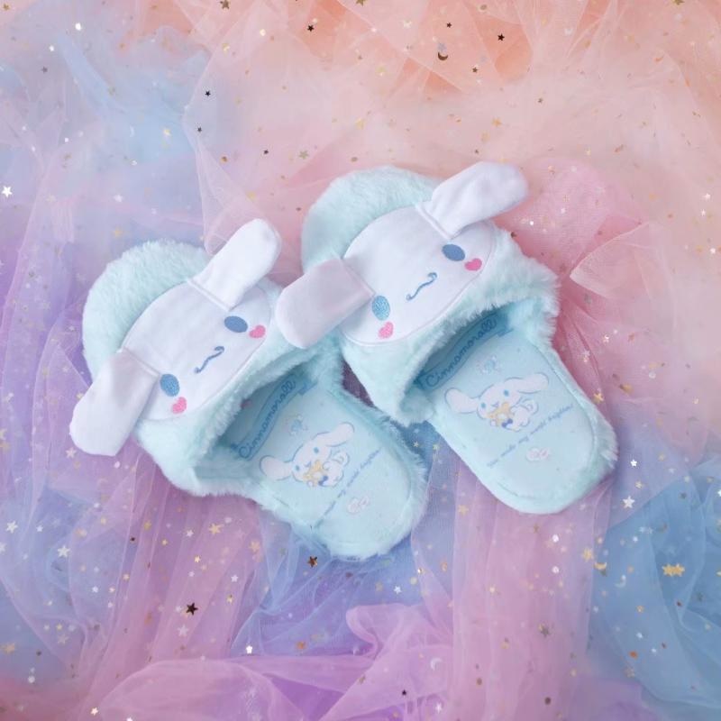 Fuzzy Kuromi Slippers - Cinnamoroll - baby bunny, bunnies, bunny rabbit, shoes, cinnamoroll