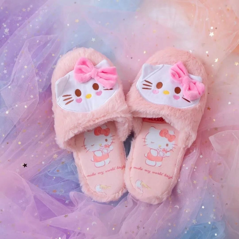 Fuzzy Kuromi Slippers - Kitty - baby bunny, bunnies, bunny rabbit, shoes, cinnamoroll