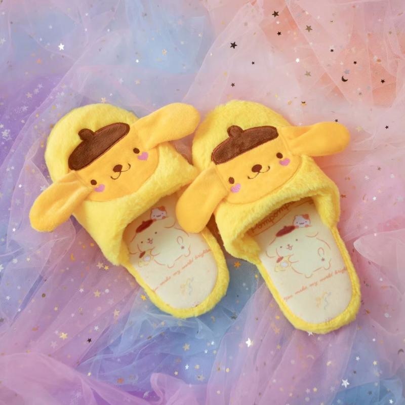 Fuzzy Kuromi Slippers - Pompompurin - baby bunny, bunnies, bunny rabbit, shoes, cinnamoroll