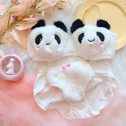 Fuzzy Panda Lingerie Set - L - bra, bra and panties, panty, bralette, bralettes