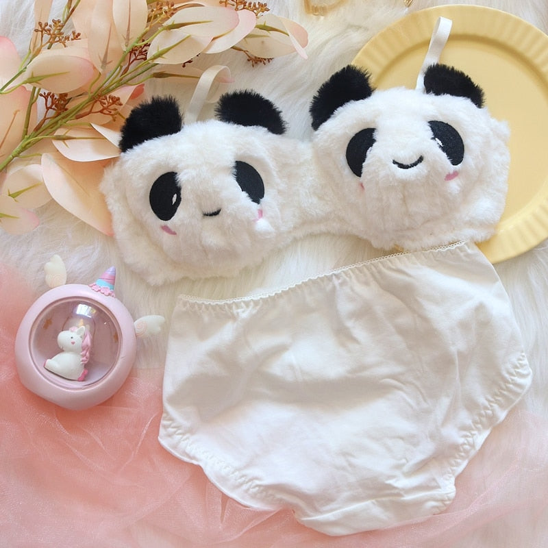 Fuzzy Panda Lingerie Set - bra, bra and panties, panty, bralette, bralettes