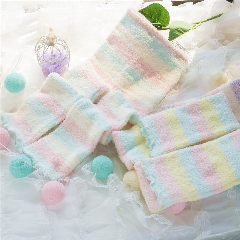 Fuzzy Pastel Long John Leggings - Easter Colors - leggings