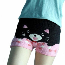 Fuzzy Stretchy Shorts - Black / Pink Kitty - shorts