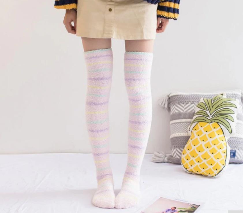 Fuzzy Striped Thigh Highs Stockings Socks Furry Cute Kawaii Ddlg Playground