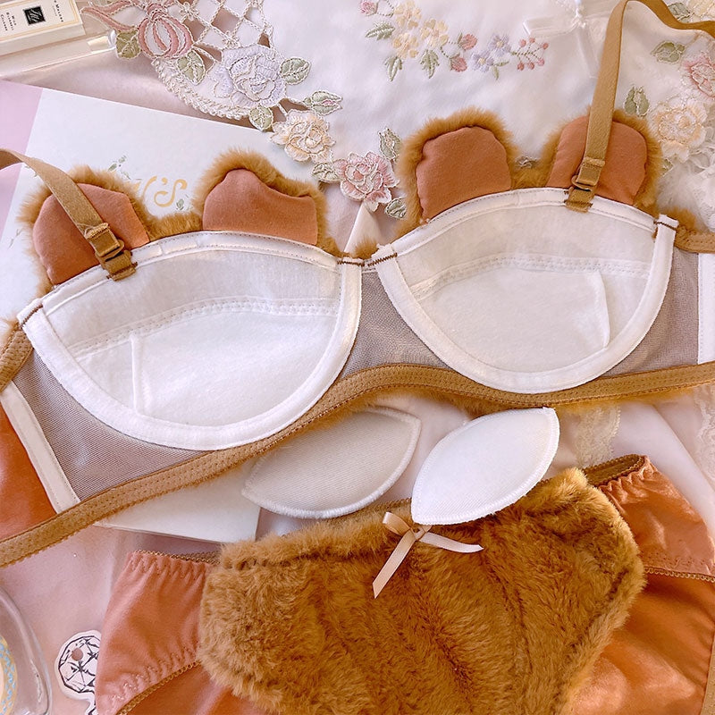 Fuzzy Teddy Lingerie Set - bra and panties, bralette, bras, brasier, fuzzy