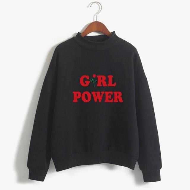 Black Girl Power Crewneck Sweater Sweatshirt Red Rose Pullover Long Sleeve Feminism Feminist 